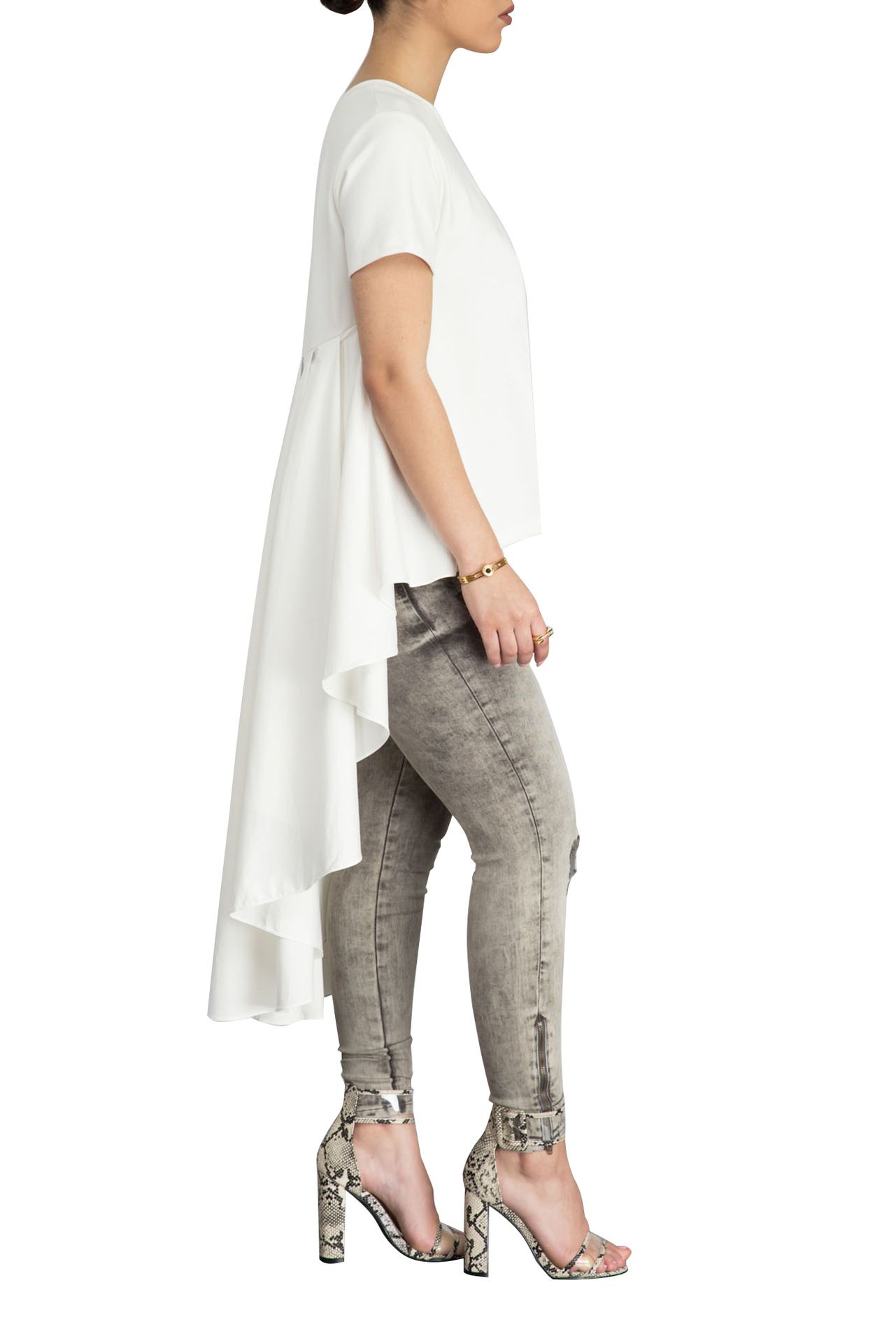 New Women High Low Hem Long Tshirt Fashion Casual Black White Short