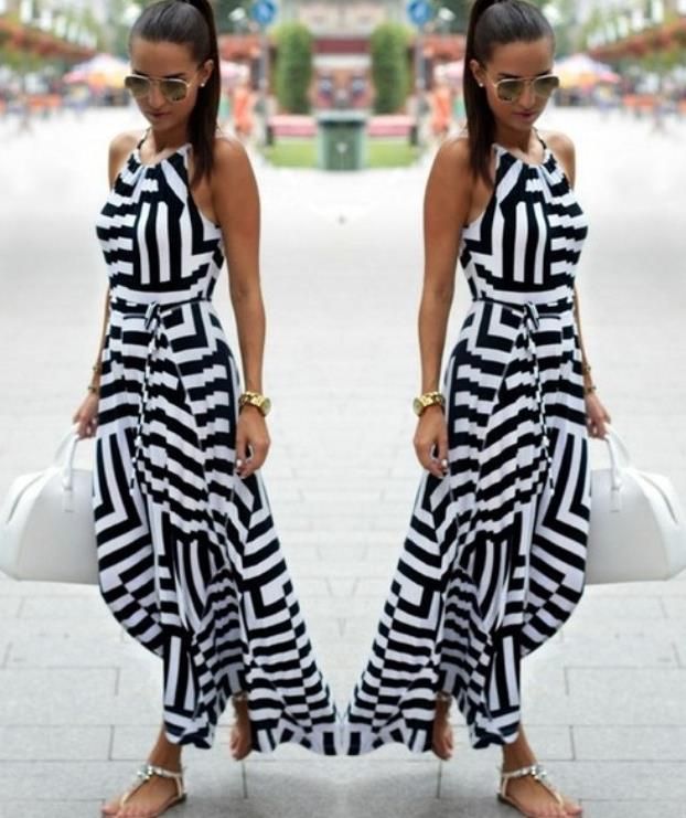 Compra Vestido Para Mujer 2017 Nuevo Vestido Estampado Geométrico Sexy En  Blanco Y Negro Vestido Suelto Vestido Largo. Envío Gratis Barato | Entrega  Rápida Y Calidad | Es.Dhgate