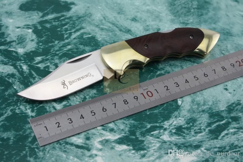 Browning 111C Folding Hunting Knife 440C Blade Copper Head Wooden