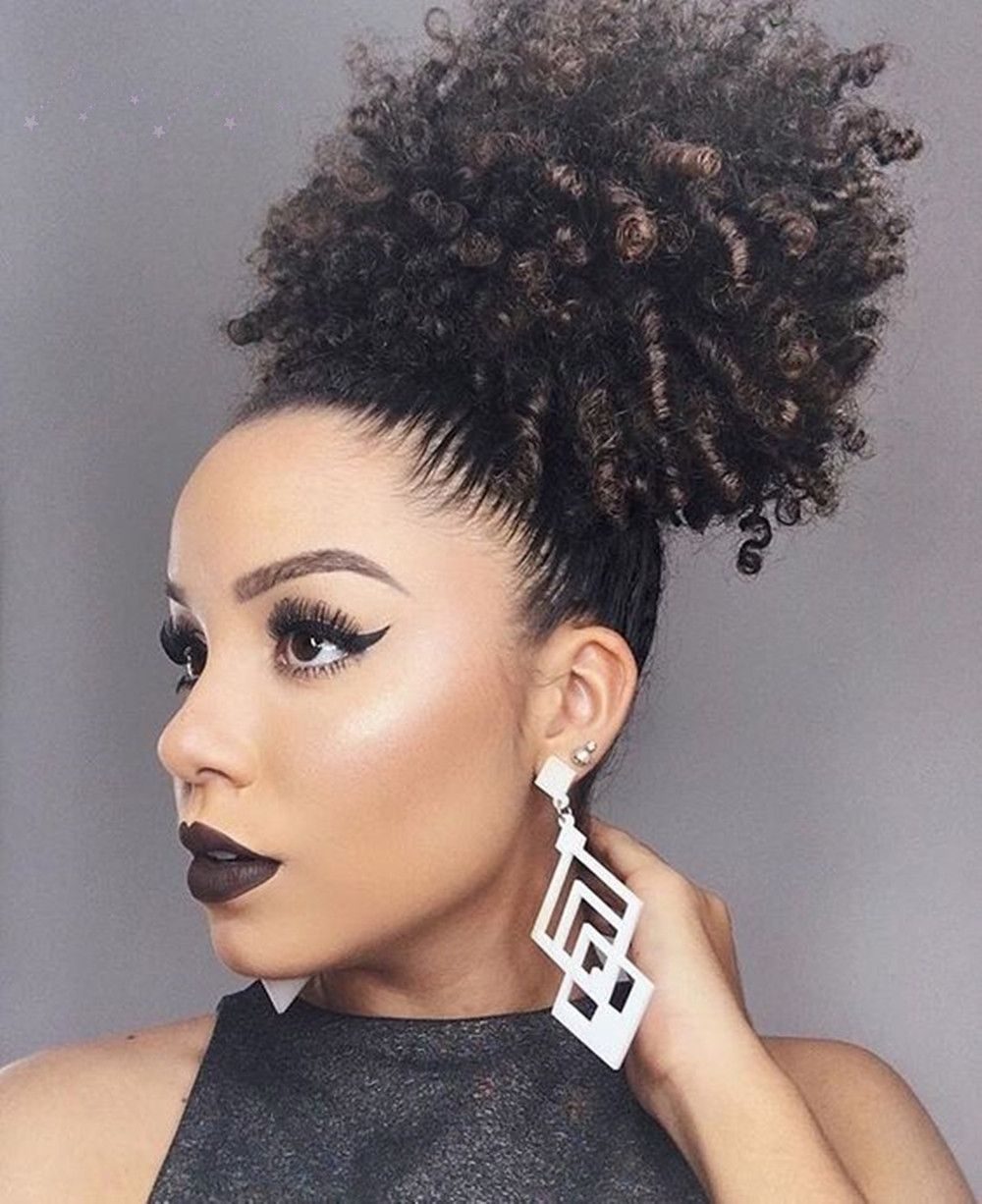 Short High Afro Ponytail Clip In Afro Kinky Curly Hair Drawstring