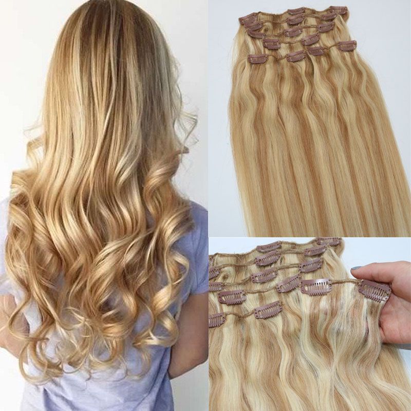 Human Hair Extensions Ombre Color Two Tone 18 Ash Blonde Piano