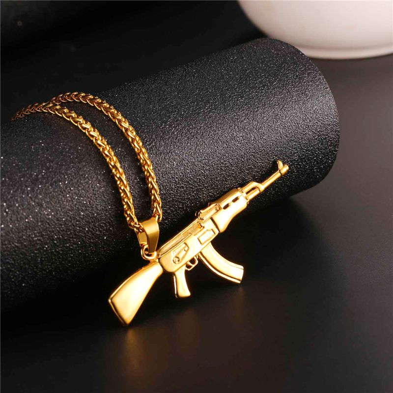 Wholesale U7 Fashion Cool AK47 Assault Rifle Pendant Necklace European Hip Hop Jewelry Stainless
