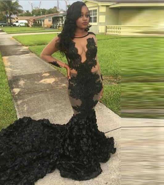 black prom dress with roses