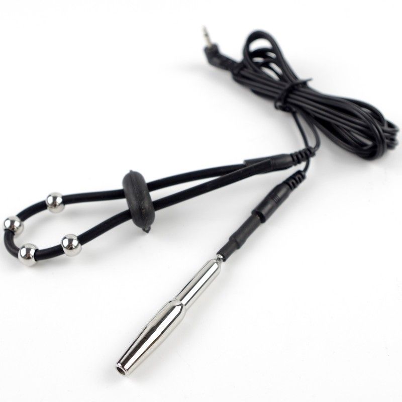 Steel Urethral Insert and Steel Bead Penis Loop Electrodes Stim Tens Estim Electric Shock Sex Toys for