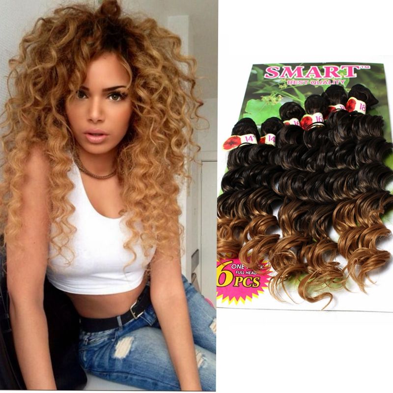 Deep Wave Hair Weave Synthetic Hair Bundles Jerry Curl 14 18inch Mixd Length Sew In Ombre Hair Extensions T1b 30 For Black Women Pack Hair Bands For