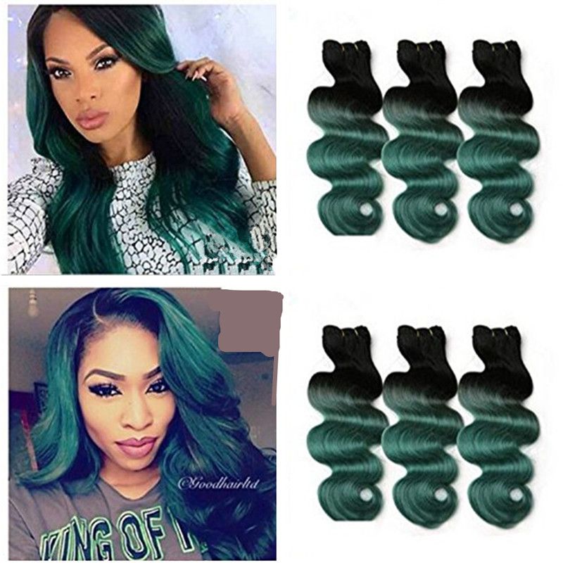 2020 1b Green Body Wave Human Hair Weave Dark Green Ombre