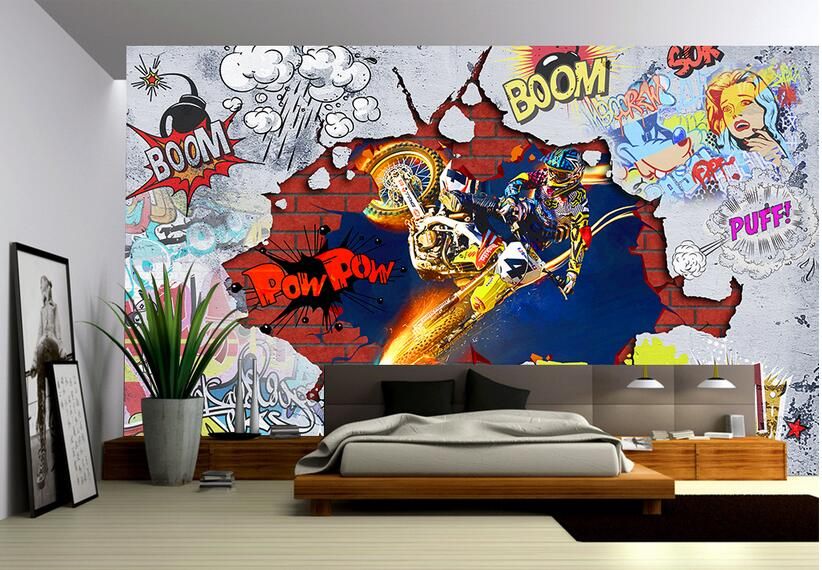Grosshandel 3d Wallpaper Benutzerdefinierte Foto Vlies Mural Cool Motorrad Kunst Graffiti Wand 3d Wandbilder Wallpaper Fur Wohnzimmer Dekoration