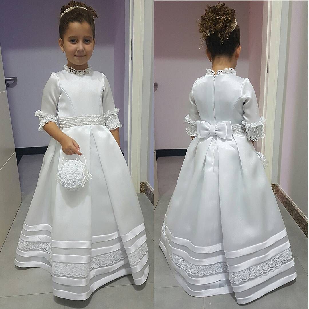 Cute White Flower Girl Dresses Beading A Line Satin Floor Length