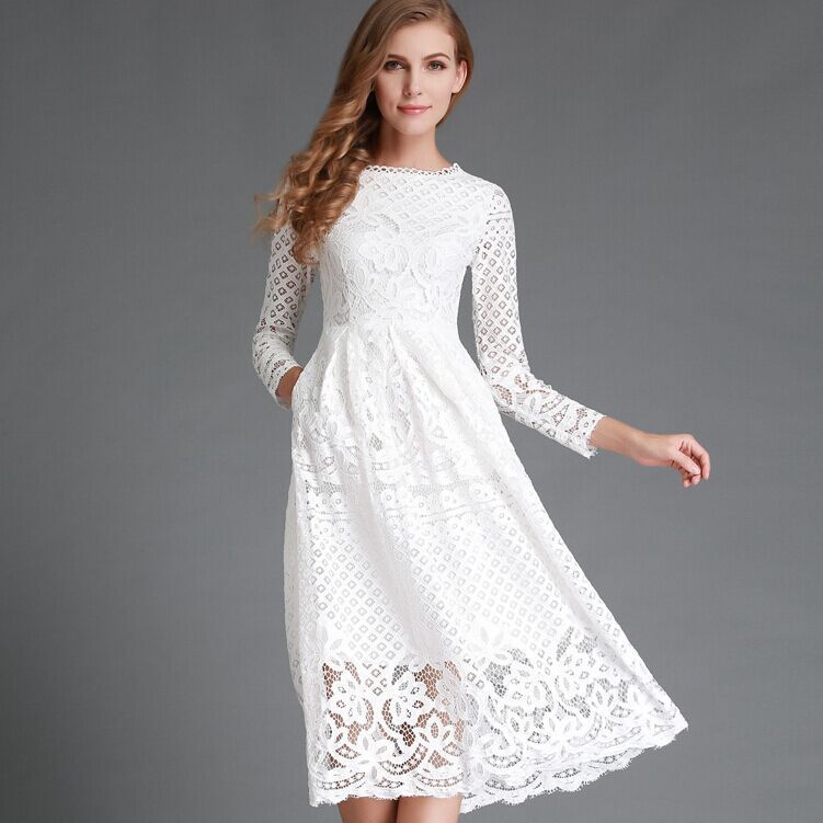 casual white lace dress with sleeves