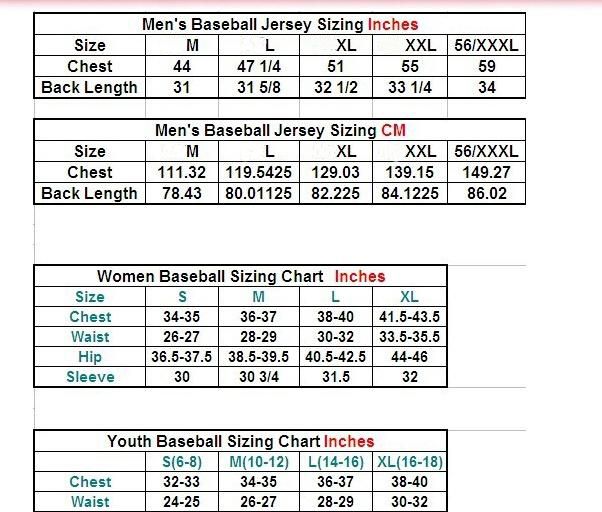 Youth Baseball Jersey Size Chart