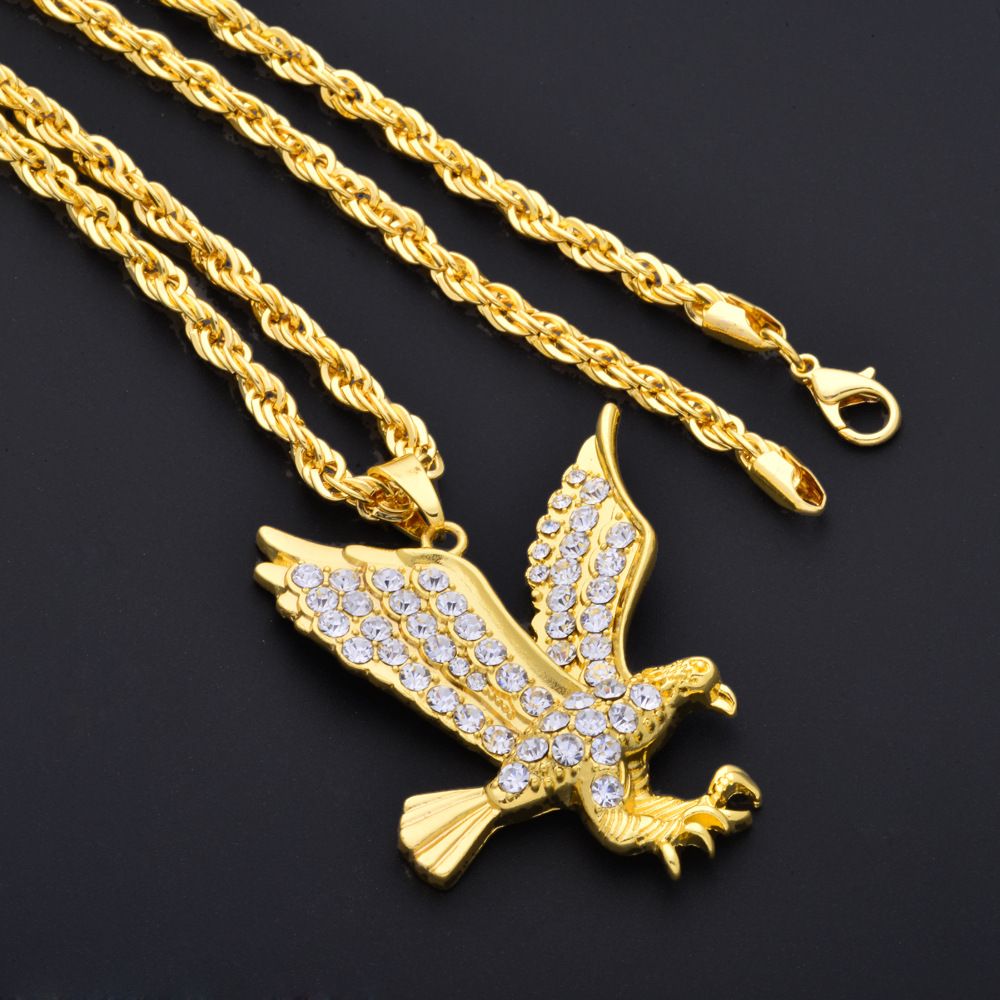 Wholesale Hip Hop Gold Eagle Pendant Necklace Gold Full Of Rhinestone Hiphop Rock Style Long Necklace For Men Woman Ne779 Mens Pendants For Necklaces