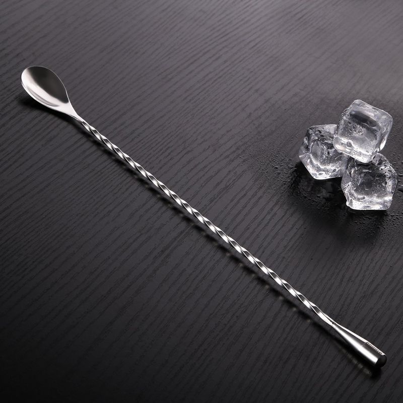 40cm,Silver Stainless Steel Cocktail Drink Mixing Spoon with Spiral Pattern Bar
