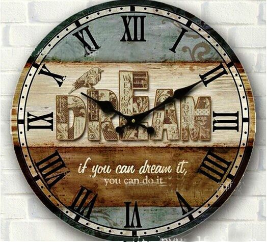 Wholesale 34cm Vintage Wood Wall Clock Rustic Large Circular