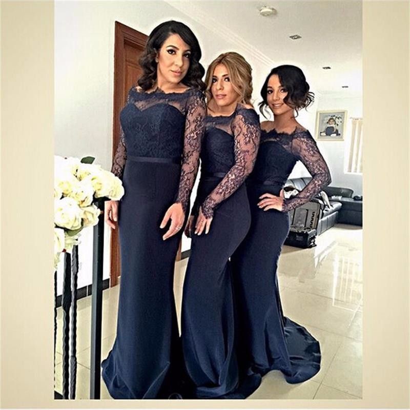 navy bridesmaid dresses long sleeve
