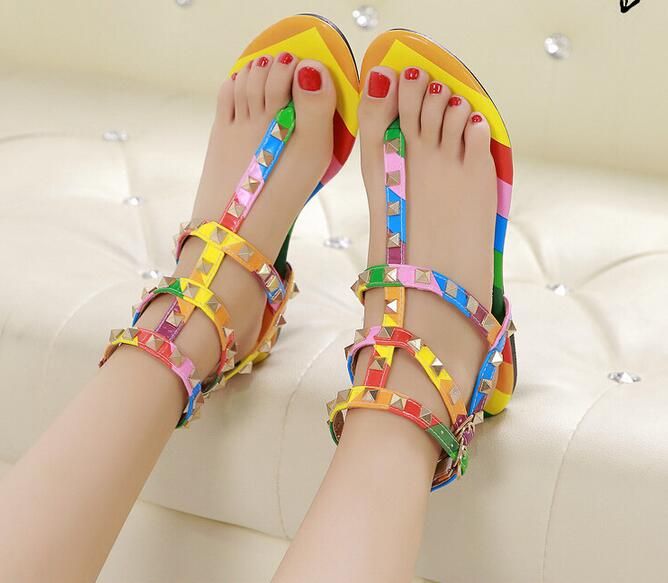 rainbow colored gladiator sandals