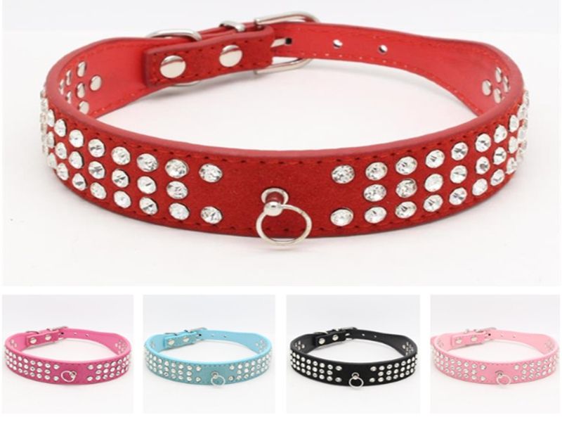 pink leather diamante dog collar