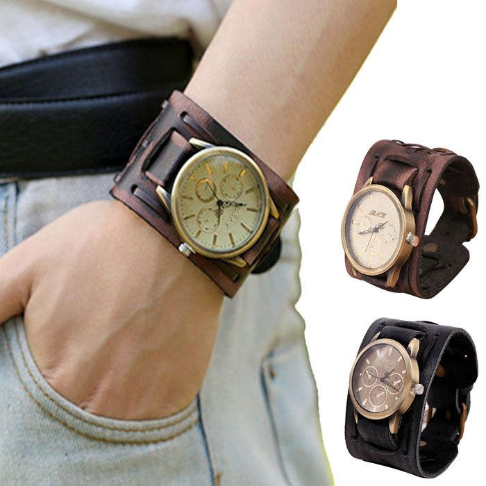 Nuovo Stile Orologio Uomo Mens Retrò Punk Rock Marrone Grande Largo PU  Cinturino In Pelle Bracciale Freddo Orologio Casual Al Quarzo Orologio Da  Polso Da 3,82 € | DHgate Italy