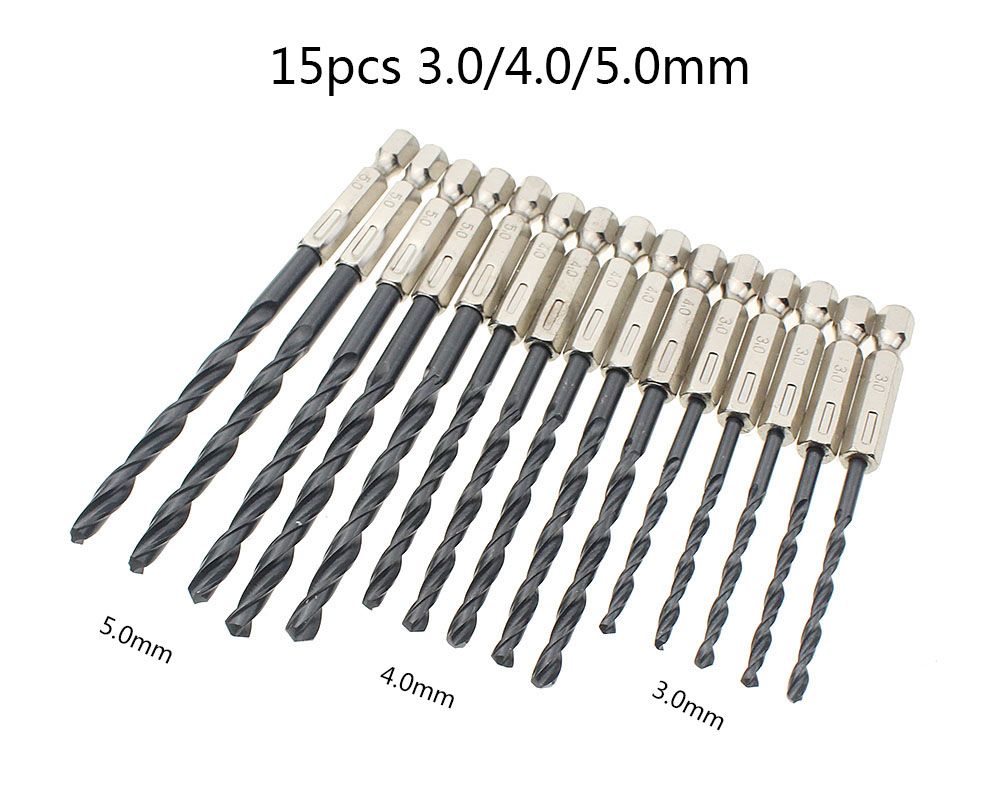 15Pcs High Speed Drill Bit Set Titanium Coated HSS Steel Hex Shank Quick Change
