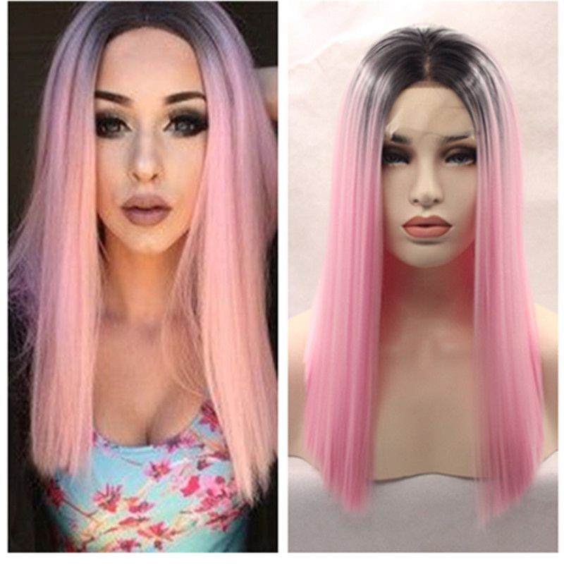 Fast Shipping Black Ombre Pink Silky Straight Synthetic Lace Front