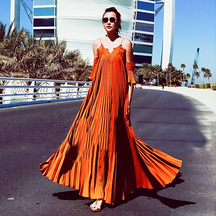 Acquistare Moda Arancione 2019 Nuovo Autunno Maxi Lungo Stile Bohemien Abito  Plissettato Donna Vendita Calda Elegante Cinghia Abiti Lunghi Vestito Da  Festa Backless Economico | Consegna Veloce E Qualità | It.Dhgate