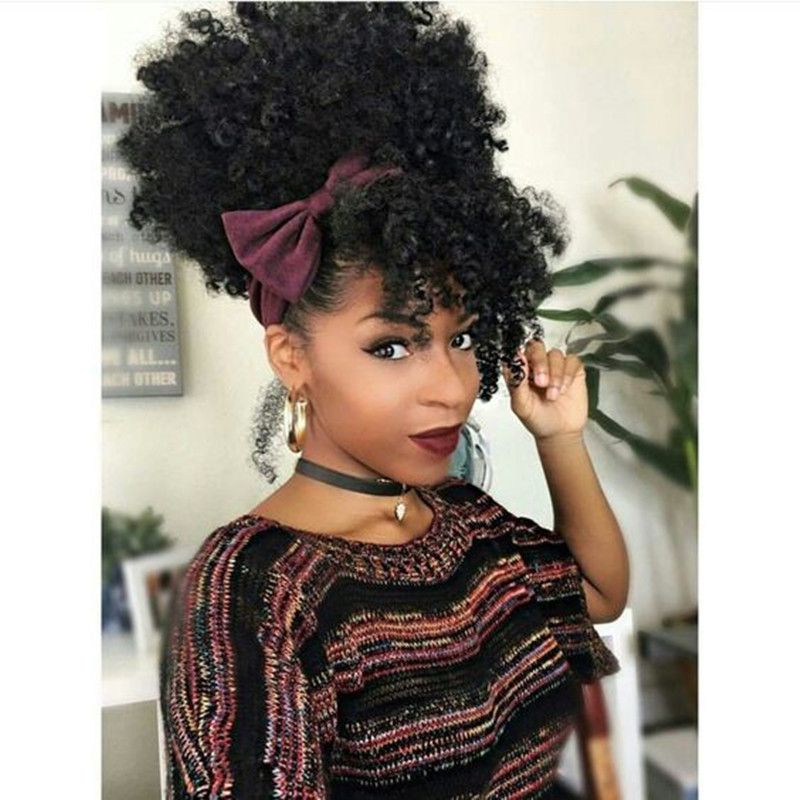 Short High Ponytail Human Hair Natural Color 120g 100 Brazilian Virgin Afro Kinky Curly Drawstring Pony Tail For Black Women Ponytail Hairstyles For