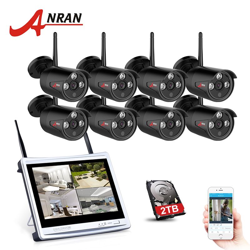 2020 ANRAN 8CH Wireless Surveillance System 12 Inch LCD Screen Wifi NVR