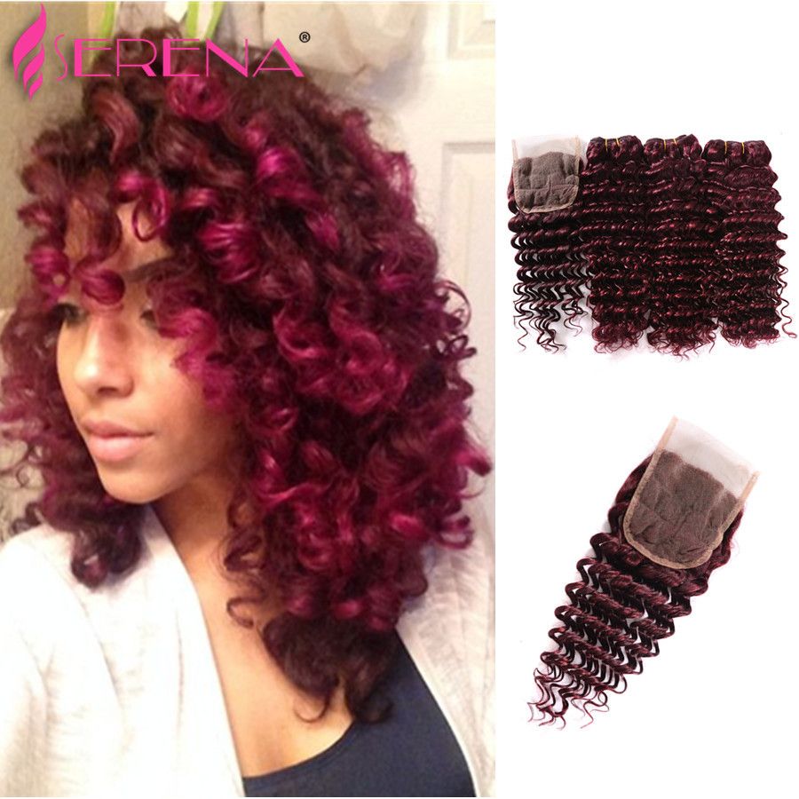 2020 Burgundy Virgin Brazilian Human Hair Weaving Tight Deep Curly