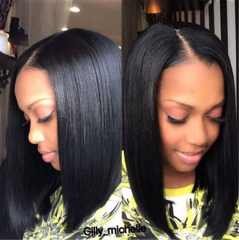 Lace Front Short Bob Wig For Black Women Natural Straight Indian