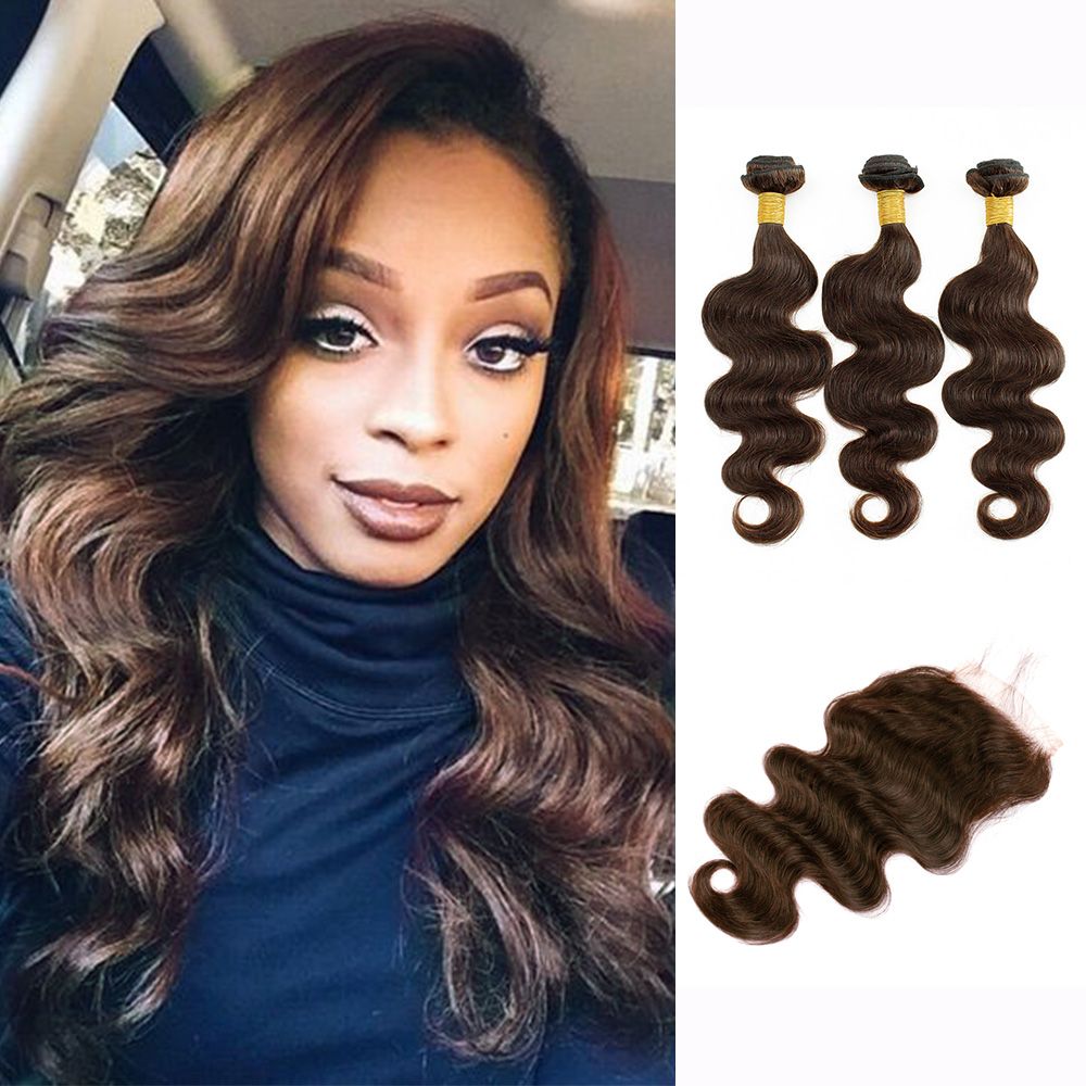 2019 Kisshair 3 Bundles With Lace Closure Color 2 4 Dark Brown Body Wave Hair Bundles Raw Virgin Indian Human Hair Extensions From Kisshairfashion