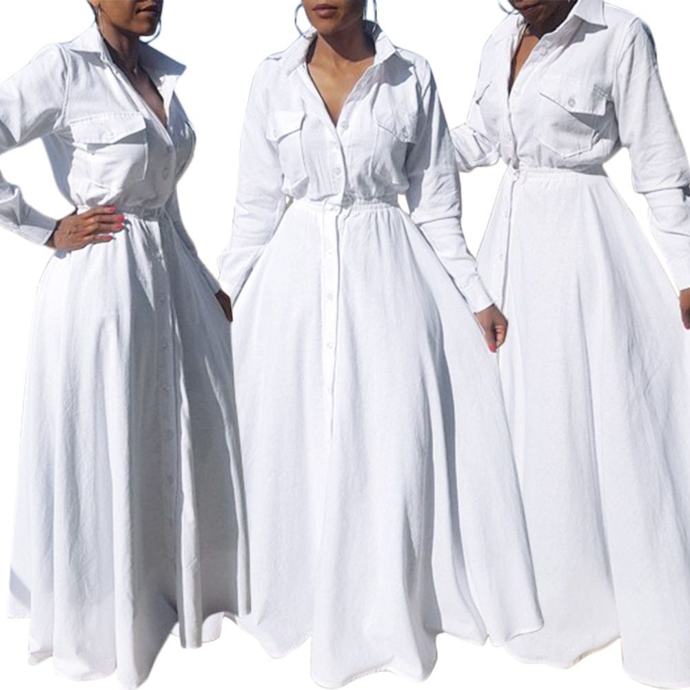 long dress with buttons down the front