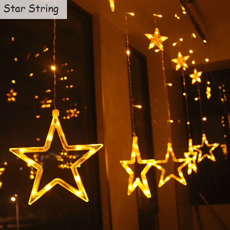 Star Moon LED String Light Xmas Wedding Decor Lamp 220V Curtain Lights 8 Modes