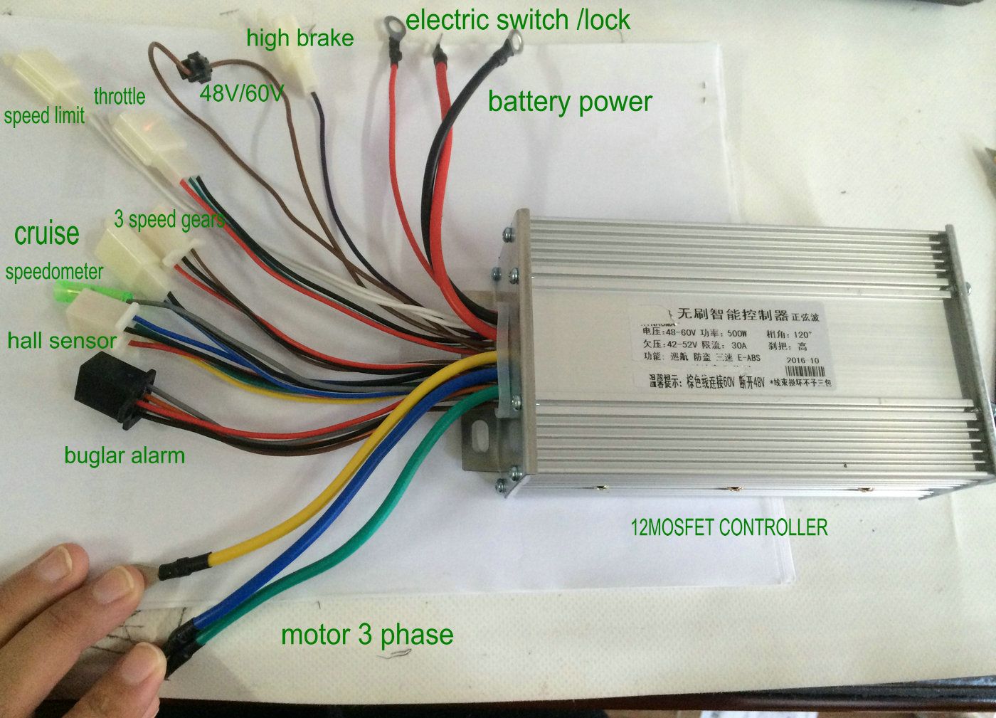 2021 48/60V/72v 500w Sinewave Controller BLDC MOTOR CONTROLLER 12mosfet
