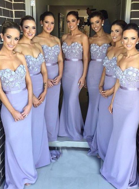 Compra Elegantes Lavandas Por Encargo Vestidos Para Damas De Honor Vestidos  Largos Para Damas De Honor Flores Sin Tirantes Con Cuentas Moldeadas  Apliques Vestidos De Fiesta De Bodas Barato | Entrega Rápida