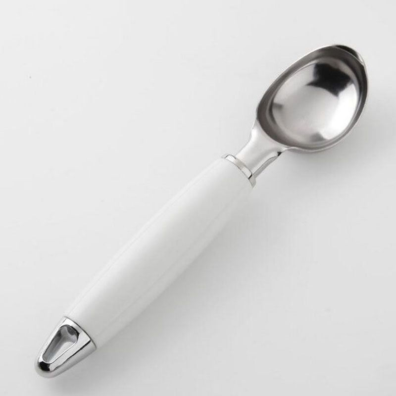 Cucchiaio per gelato pratico cucchiaio da cucina per frutta melone . biscotti patate nero gelato cucchiaio in acciaio inox con rilascio a grilletto 