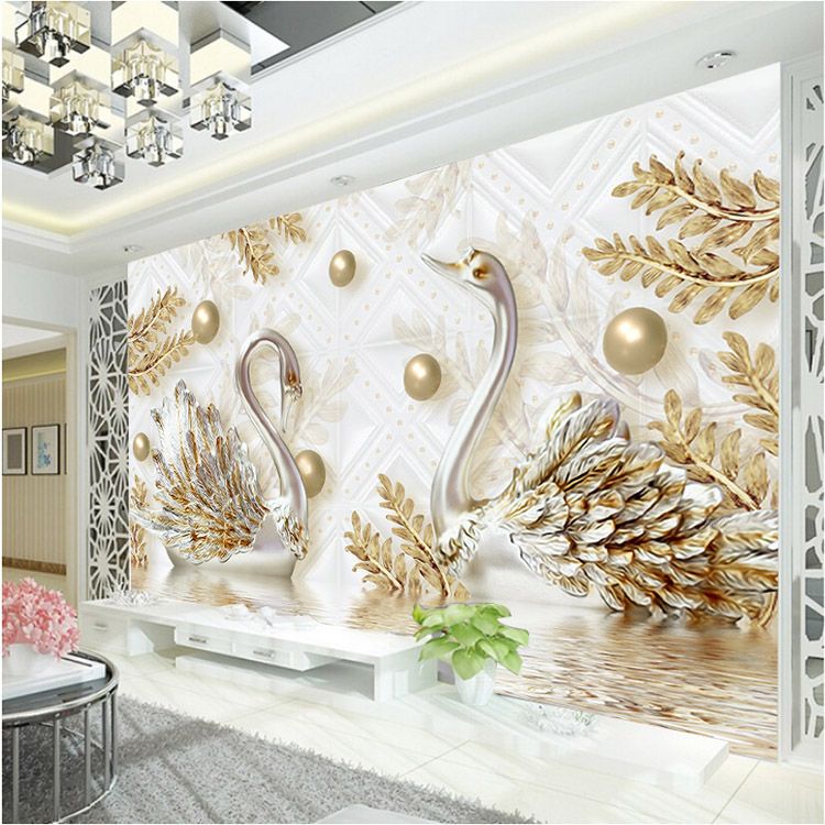 Grosshandel Luxury Wallpaper Schmuck Swan Wandbild Custom 3d Wallpaper Fur Wand Diamond Schlafzimmer Beauty Salon Coffee Shop Moderne Designer Zimmer