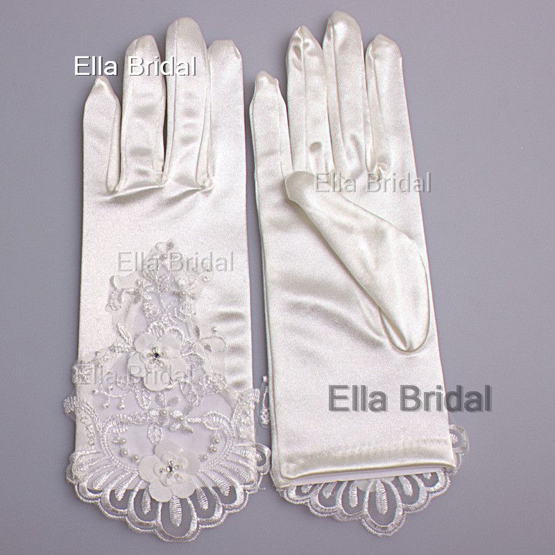 satin ivory gloves