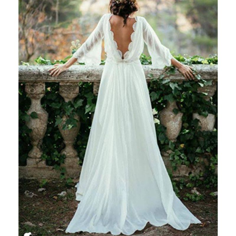 Grosshandel Dreiviertel Armel Eine Linie Chiffon Brautkleid Lassig Backless Brautkleider 2019 Massgeschneiderte Sommer Stil Schloss Modern Transparent Von Find My Dress 66 64 Auf De Dhgate Com Dhgate