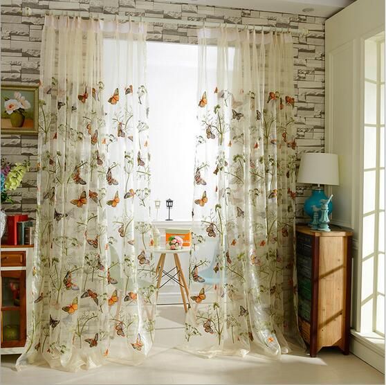 Korean Embroidered Butterfly Window Sheer Curtains Tulle Voile For