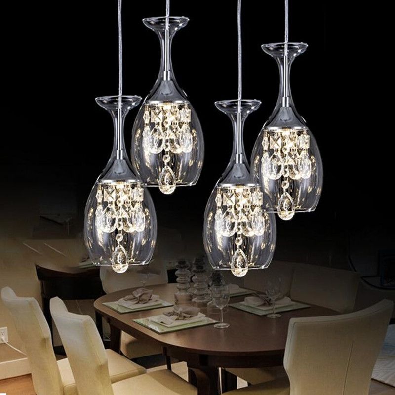 Modern Crystal Wine Glasses Bar Chandelier Ceiling Light Pendant Lamp