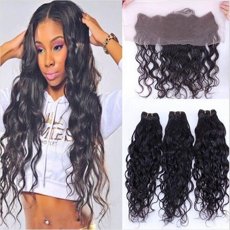 13x4 Malaysian Water Wave Lace Frontal Closure With Bundles 8a