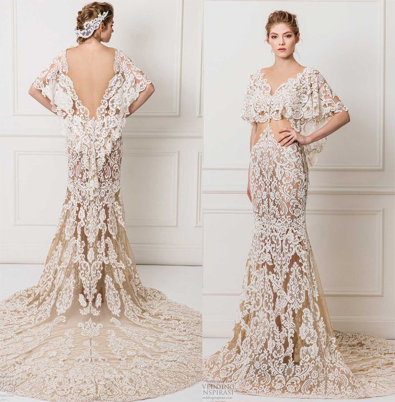 champagne lace wedding dress