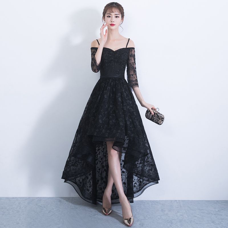 black elegant dress with sleeves