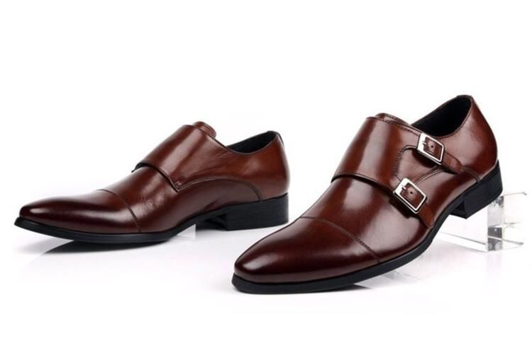 Double Buckle Formal Wedding Shoes Party Wedding Shoes Brown