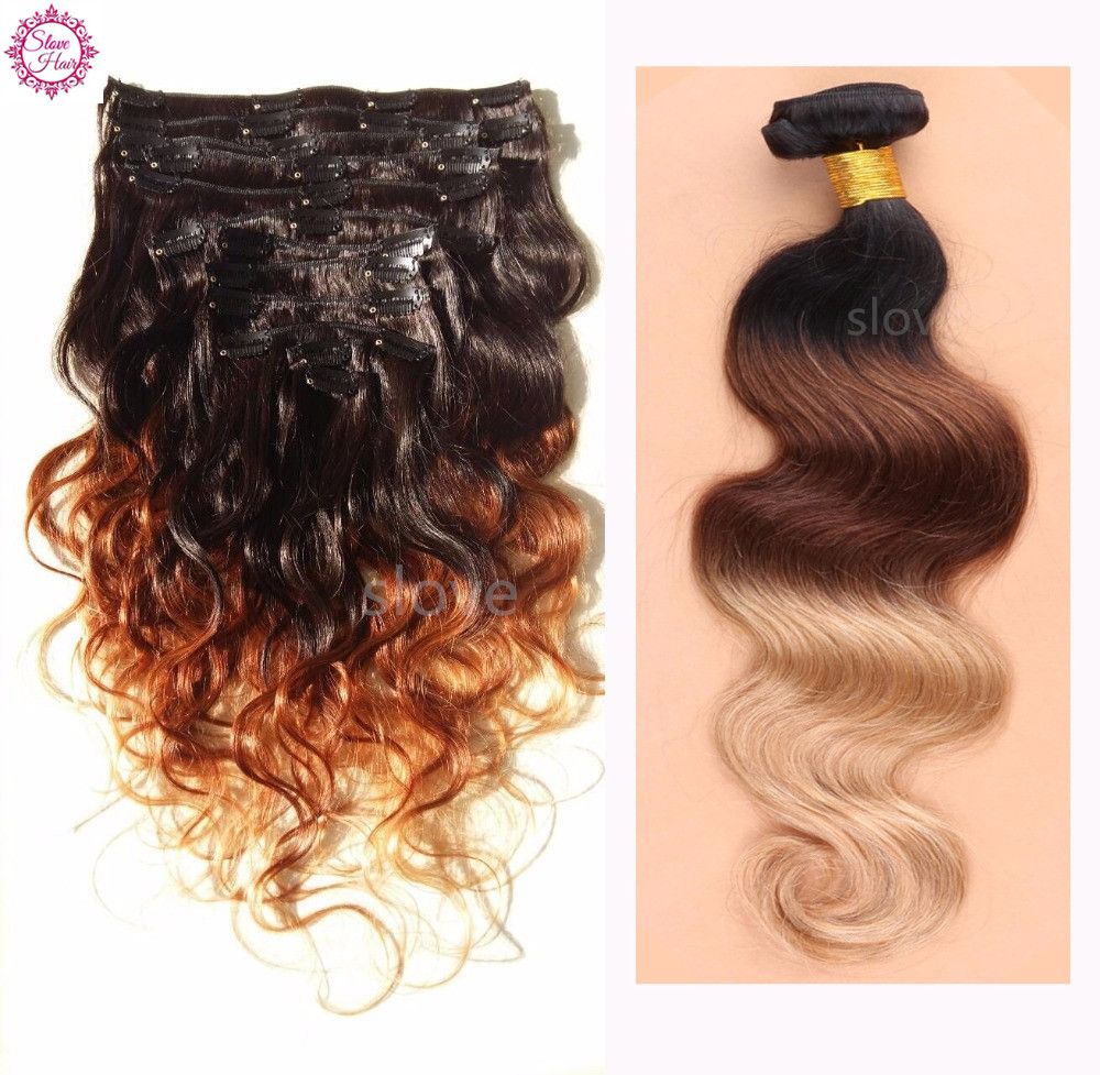 8a Dye Ombre Hair Weft Clip In Human Hair Extensions Curly Black