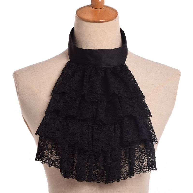 Steampunk Victorian Gothic Style Neck Ruff Black Lace Ruffled Collar Unisex 1PC 