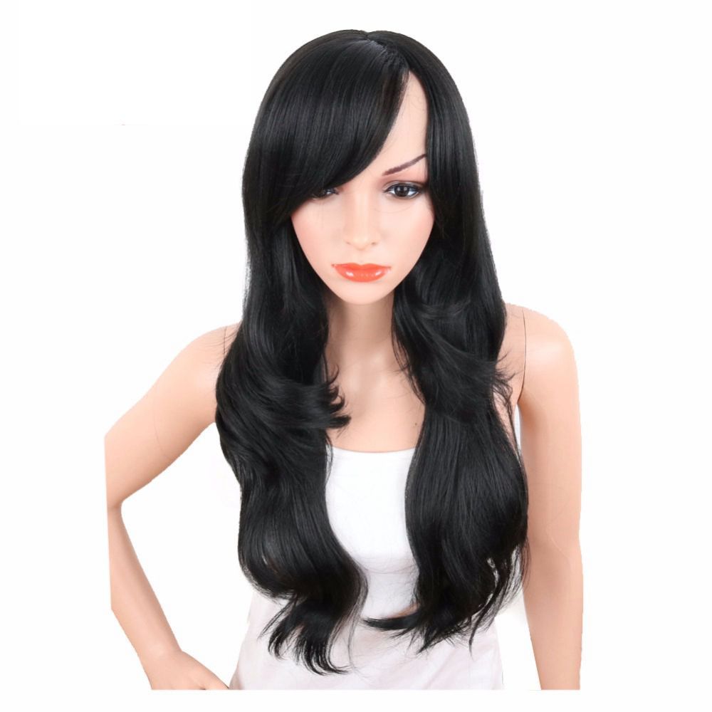 28inch Long Body Wave Synthetic Wigs For Black Women Natural Black