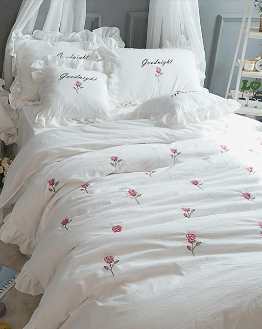 Korean Princess White Flowers Wash Cotton Embroidery High Value