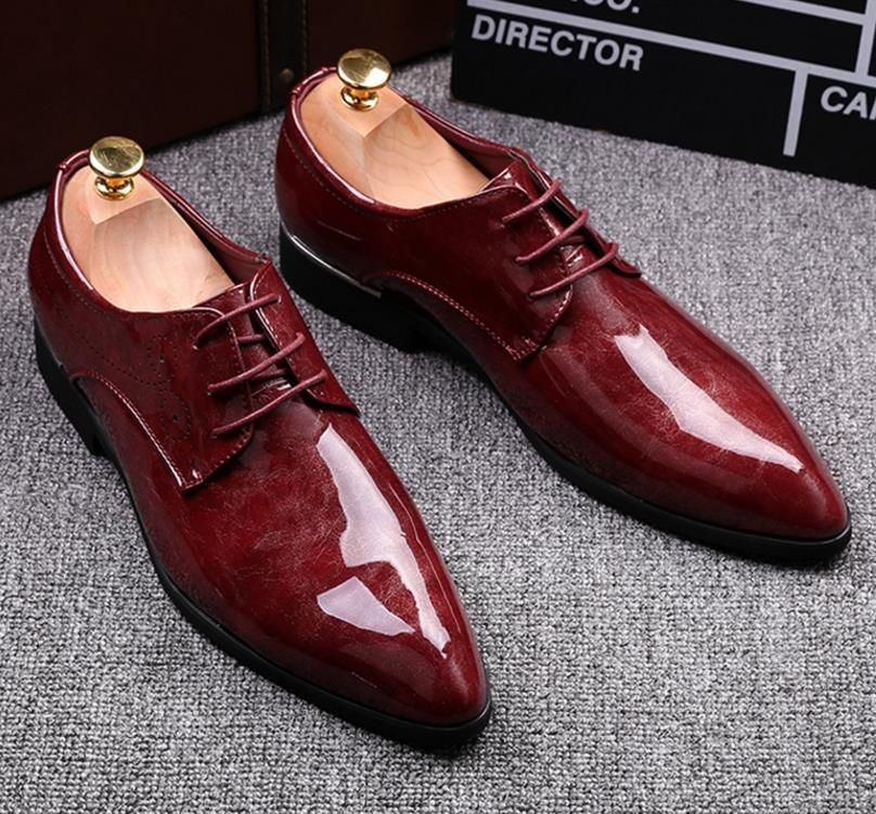 2016 NUEVA moda negro rojo hombres de cuero genuino vestido zapatos de vestir, zapatos de