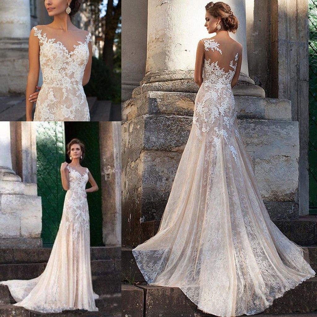 Acquista Abiti Da Sposa Trasparenti In Pizzo Trasparente Con Pizzo Spiaggia 19 Abito Da Sposa Con Collo A Sirena Applicato In Medio Oriente A 115 76 Dal Officesupply Dhgate Com