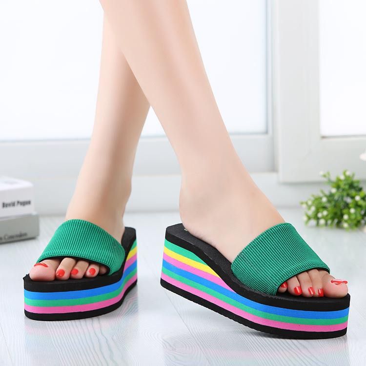 rainbow platform flip flops